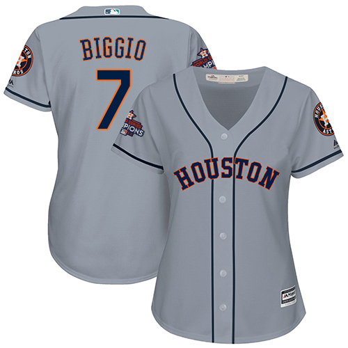 Astros #7 Craig Biggio Grey Road World Series Champions Women's Stitched MLB Jersey - Click Image to Close